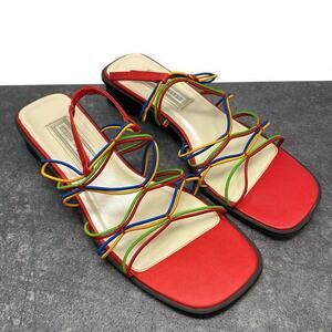 Vintage Red Studio Works Rainbow Elastic Strappy Sandals Women's US Sz 9 Peony